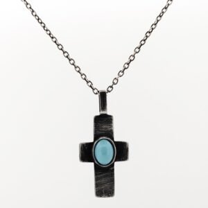 Γούρι αυτοκινήτου ασήμι 925°, σταυρος και πέτρα τυρκουάζ.