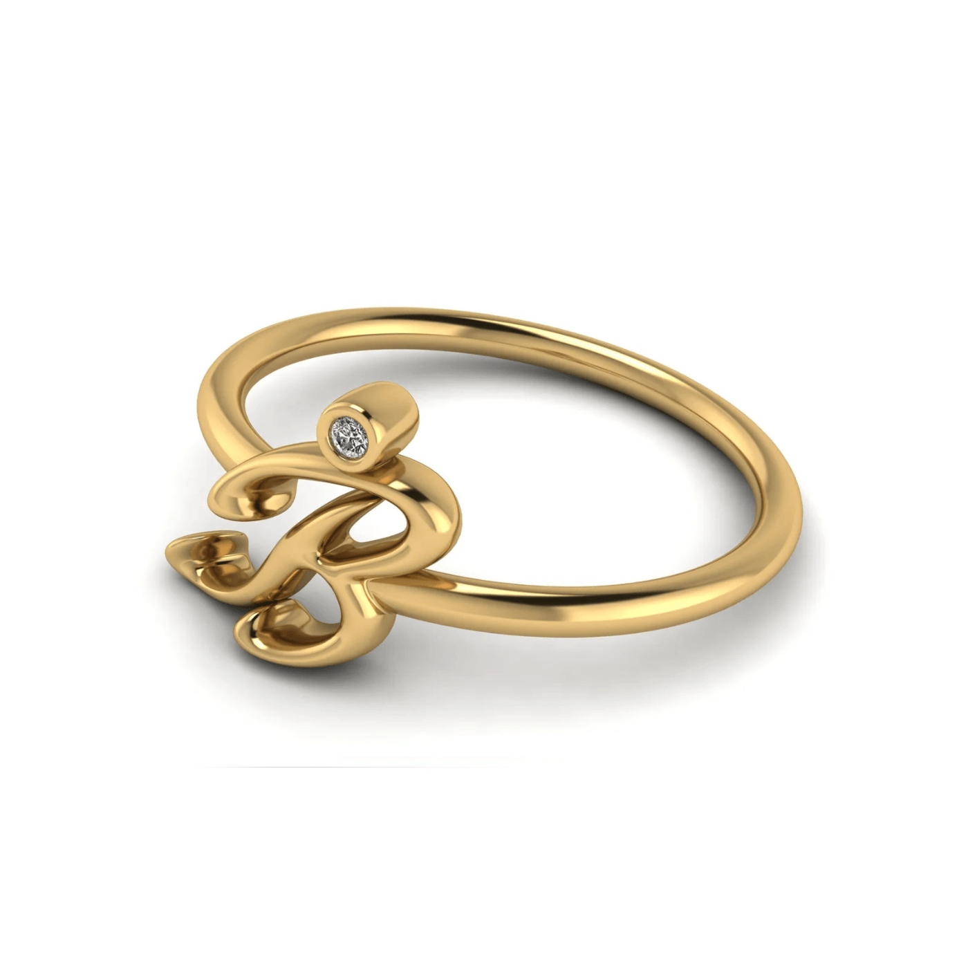 B μονόγραμμα χρυσό δαχτυλίδι με lab grown διαμάντι