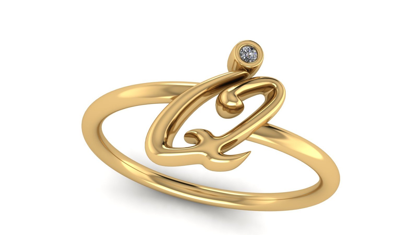 Q μονόγραμμα χρυσό δαχτυλίδι με lab grown διαμάντι - Image 3