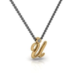 U μονόγραμμα χρυσό μενταγιόν με lab grown διαμάντι